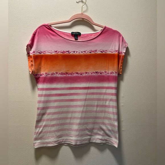 Lauren Ralph Lauren Tops - LRL Lauren Jeans Co. Casual Chic Beachy Cap Sleeve T-Shirt, Sz S, Pink & White